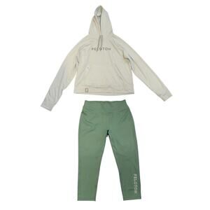 Peloton Sage Green Soft Dream-blend Hoodie & Jade Green Capri Medium Workout Set
